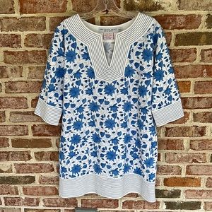 Gretchen Scott Designs blue and white floral print cotton sheath dress